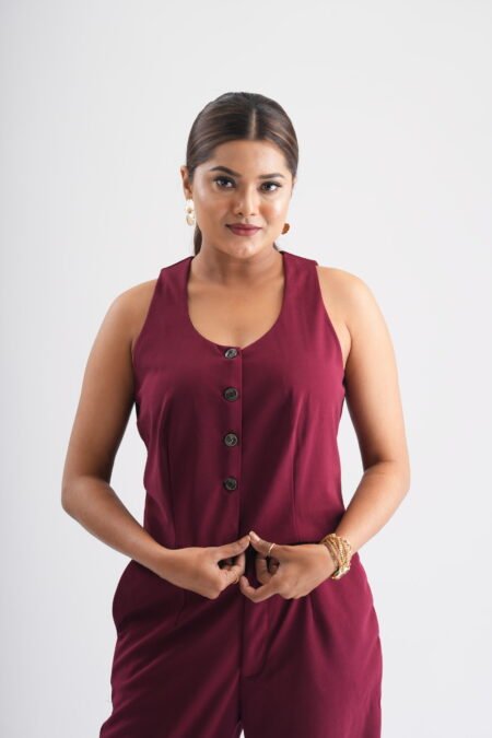 Crimson Waist Coat Pant Co Ord Set