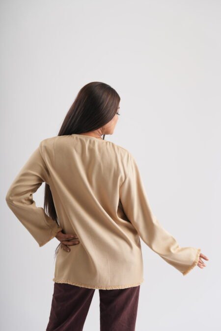 Back view of Women Ivory Full Sleeves Designer Kurta