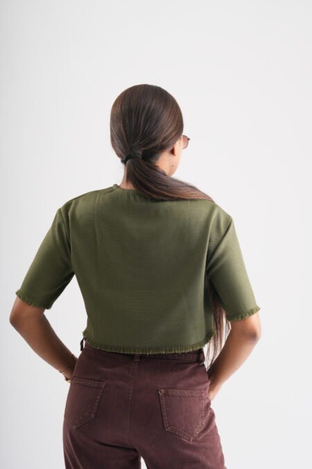 back view of Women Sage Green Crop Top
