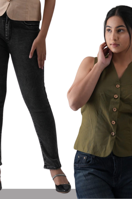 Mint Green Waistcoat & Skinny Black Jeans for Women